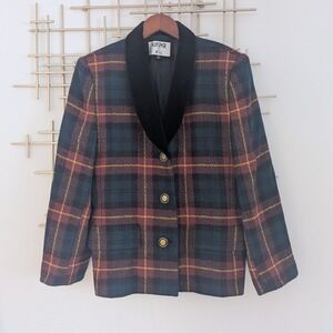 VTG 90's Kasper for ASL Tartan Plaid Power Blazer Women's Size 12 Dark Academia
